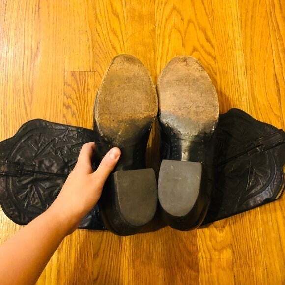 Black Leather Larry Mahan Cowboy Western Boots shoe - Picture 7 of 12